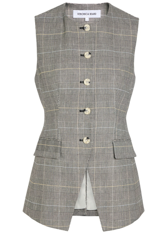 Photo: Veronica Beard Lois Checked Linen-blend Vest Black