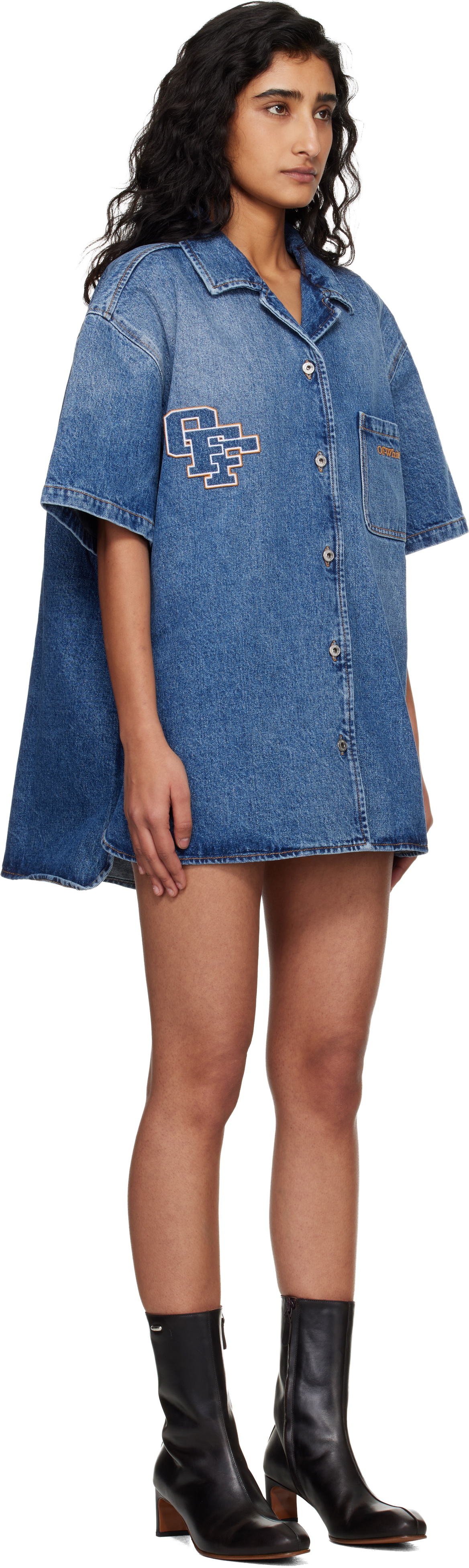 Off-White Blue Royal Patch Denim Minidress
