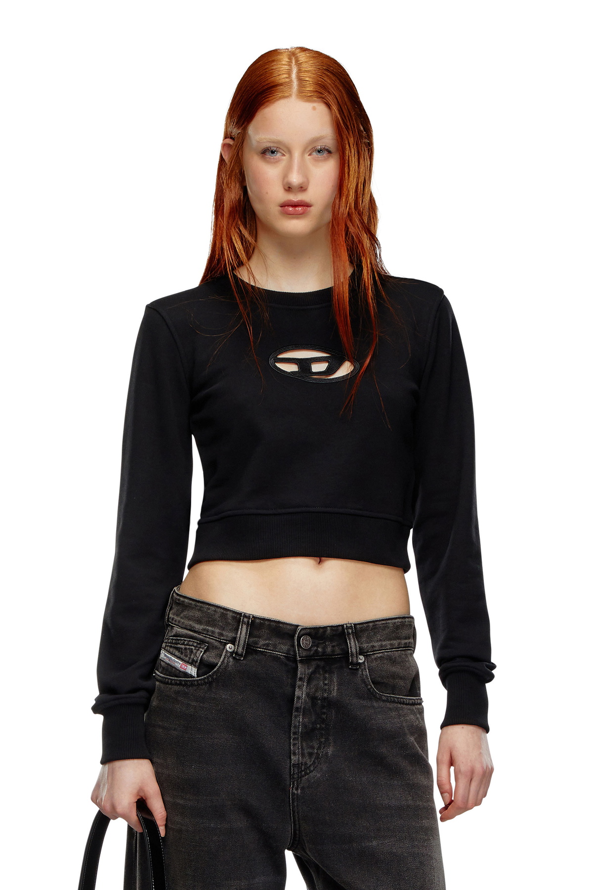 Diesel Cropped sweatshirt with cut-out logo - Sweaters Womens in Black