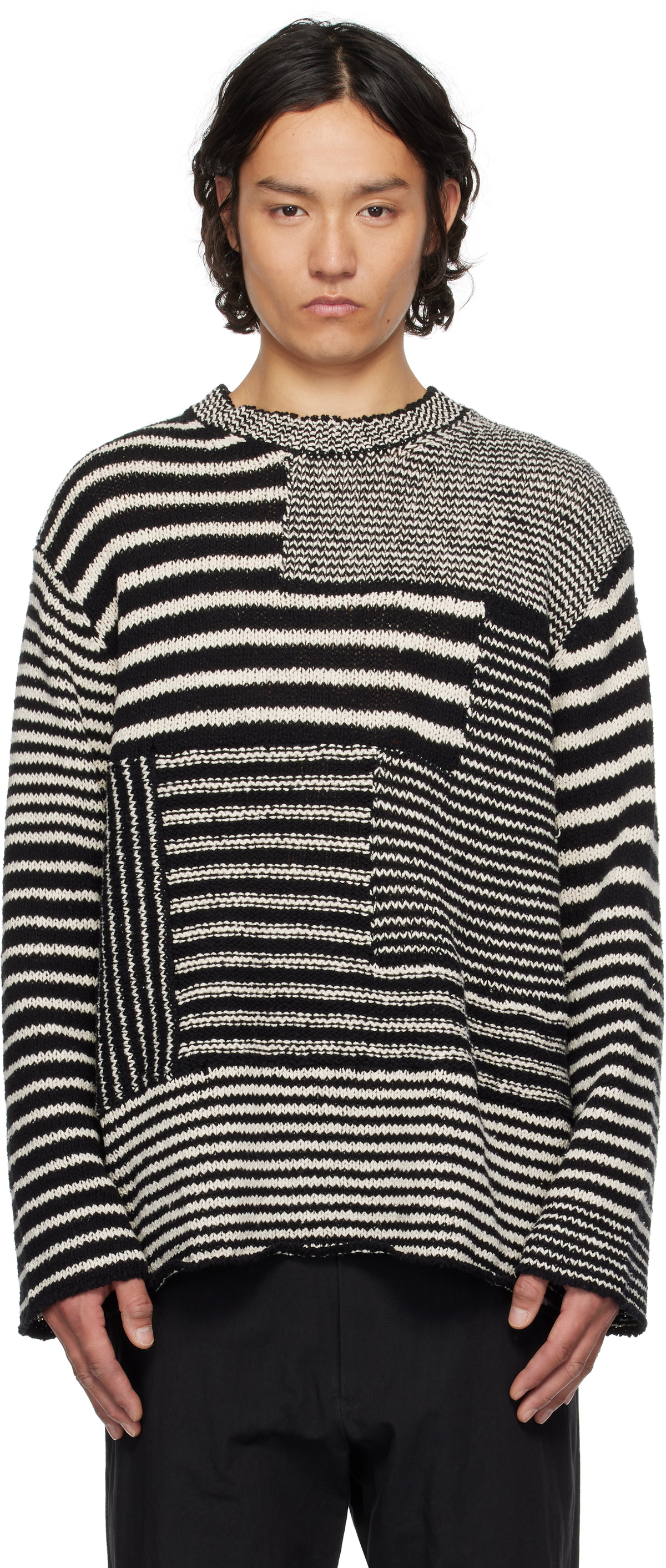 トップス Yohji Yamamoto Pour Homme BORDER KNIT 3G1P BORDER ROUND NECK KNIT – THE SHOP YOHJI YAMAMOTO