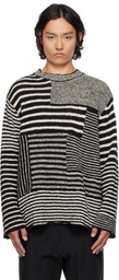 YOHJI YAMAMOTO Black & Off-White 3G1P Border Round Neck Knit Sweater