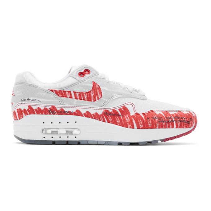 Photo: Nike White and Red Air Max 1 Sketch To Shelf Sneakers