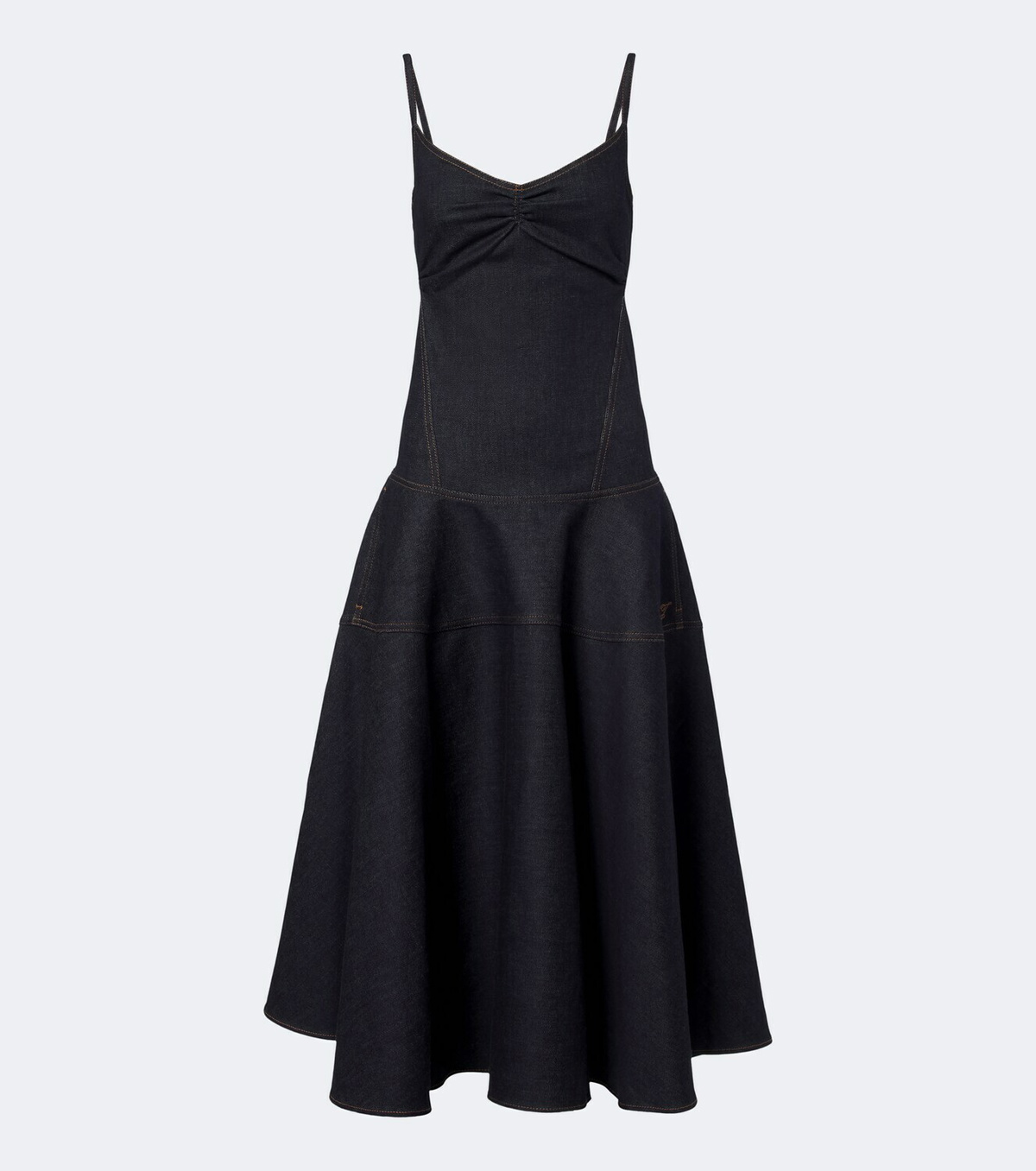 Jacquemus Pina de-Nîmes gathered denim midi dress