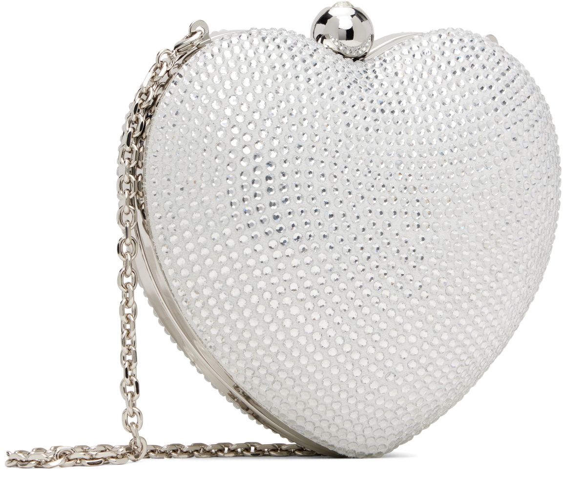 MACH & MACH White Crystal Heart Suede Clutch