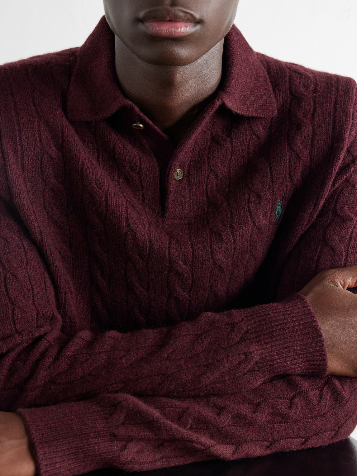 Polo Ralph Lauren - Logo-Embroidered Cable-Knit Wool and Cashmere-Blend Polo Shirt - Burgundy