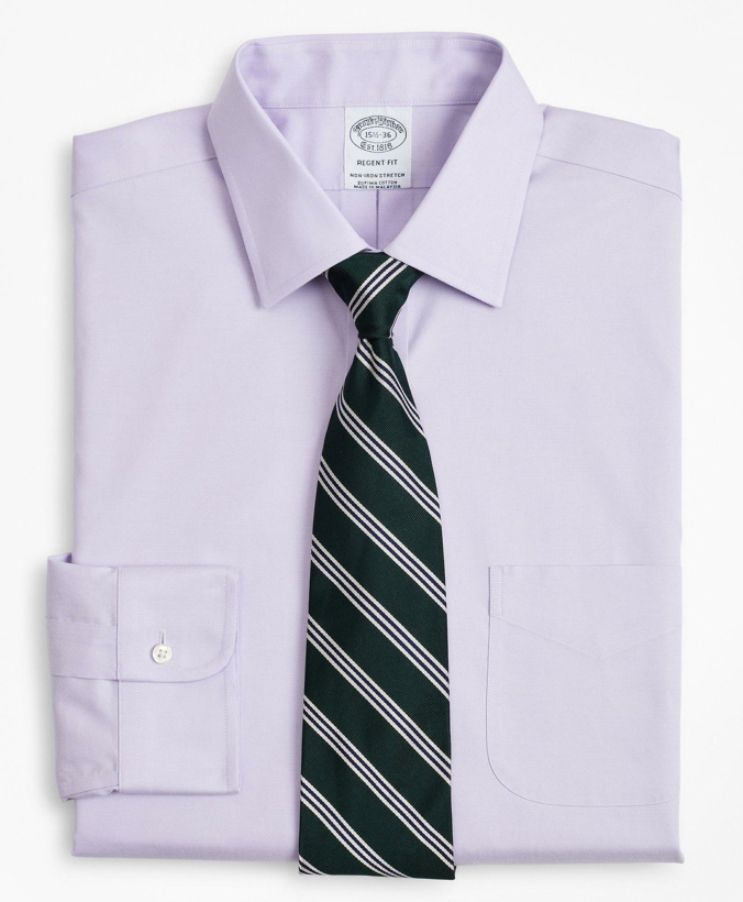 Photo: Brooks Brothers Men's Stretch Regent Regular-Fit Dress Shirt, Non-Iron Pinpoint Ainsley Collar | Lavender