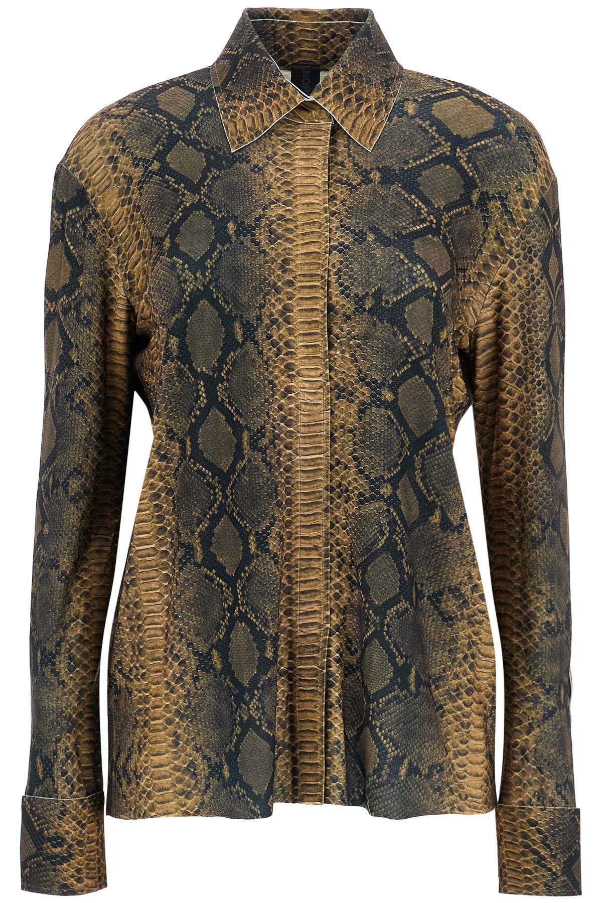 NORMA KAMALI brown python print long sleeve shirt Brown