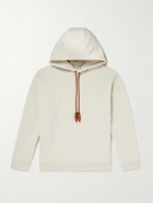 LOEWE - Logo-Embroidered Leather-Trimmed Cotton-Jersey Hoodie - Neutrals