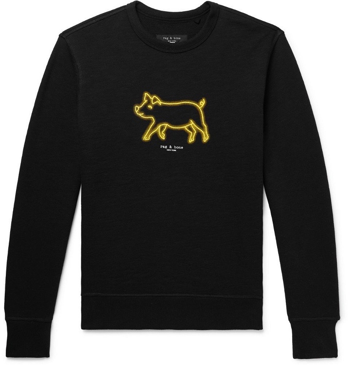 Photo: rag & bone - Printed Loopback Cotton-Jersey Sweatshirt - Black