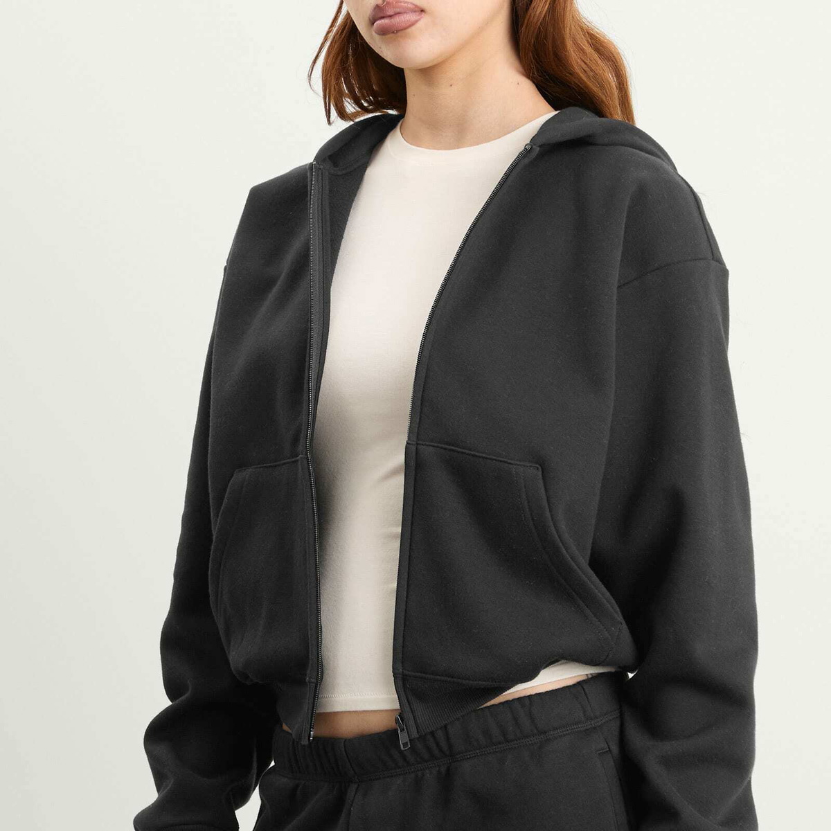 SKIMS Women's Cotton Fleece Classic Zip Up Hoodie in Onyx