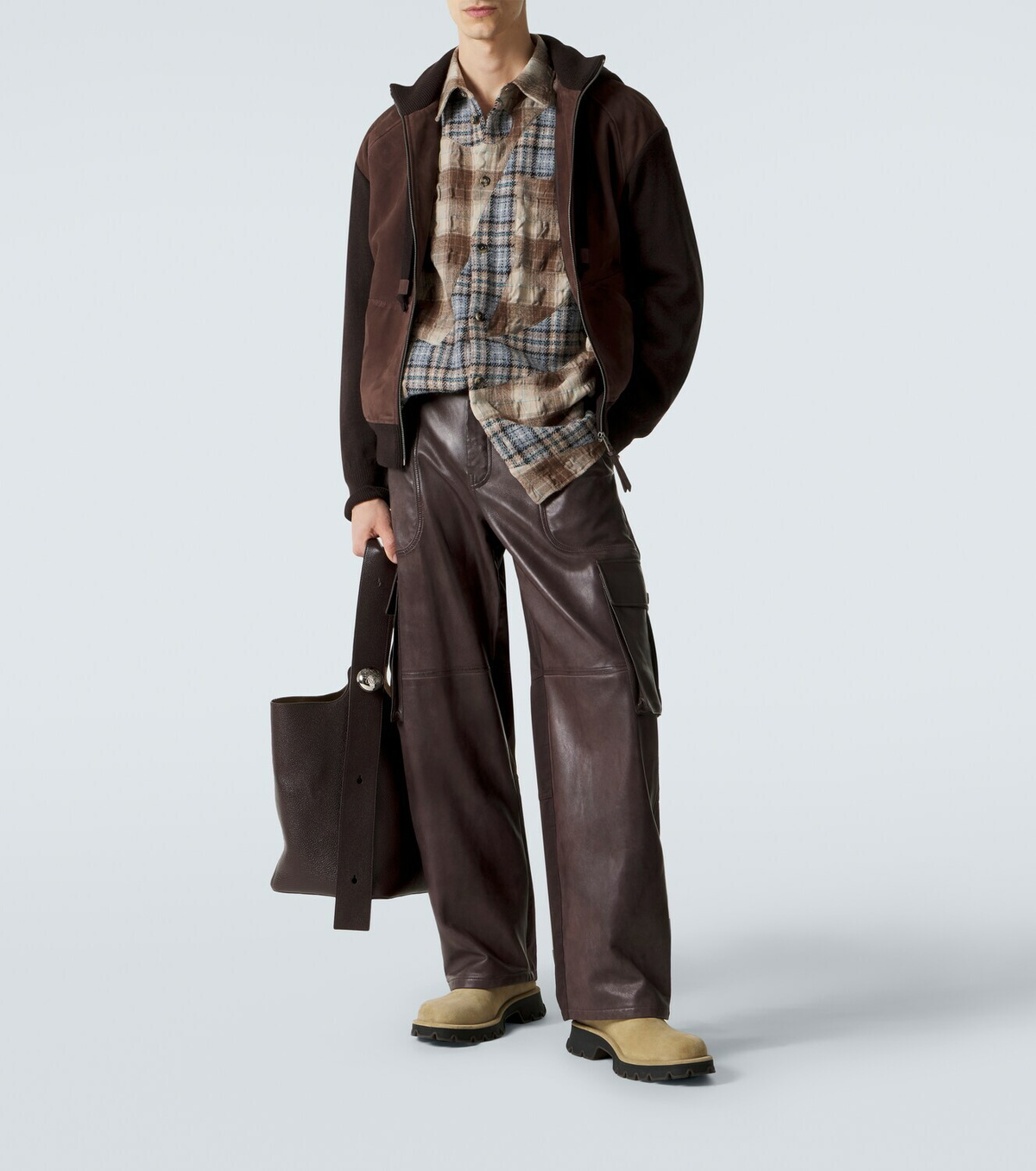 Loewe Paneled suede zip-up hoodie