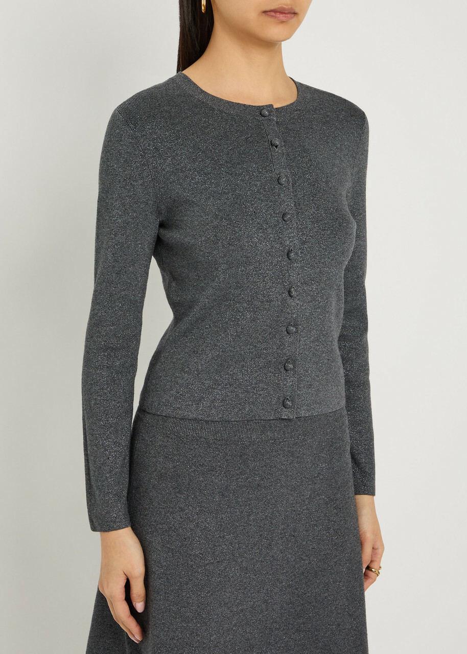 Paige Anzu Metallic Knit Cardigan Dark Grey