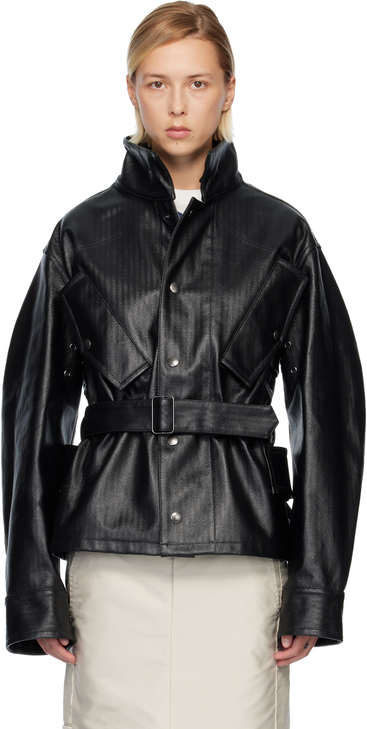 Maison Margiela Black Belted Faux-Leather Jacket