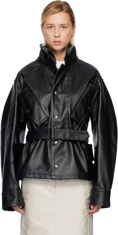 Photo: Maison Margiela Black Belted Faux-Leather Jacket