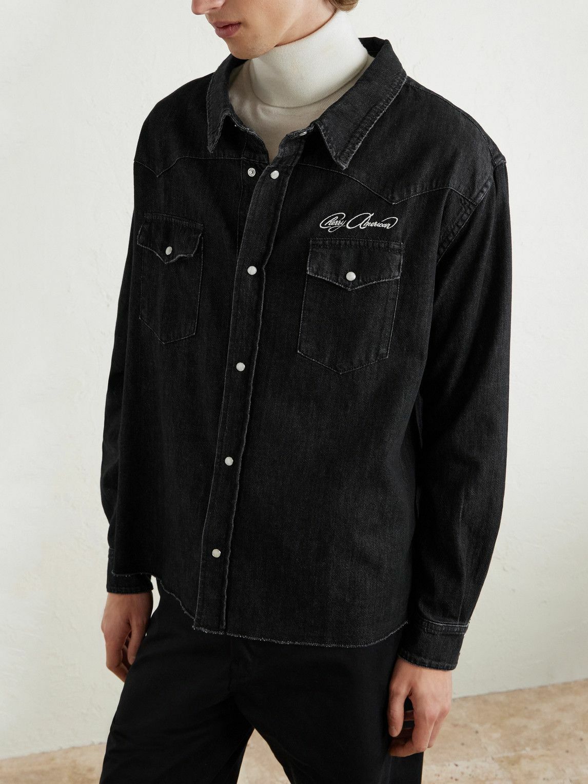 Cherry Los Angeles - Logo-Embroidered Denim Western Shirt - Black