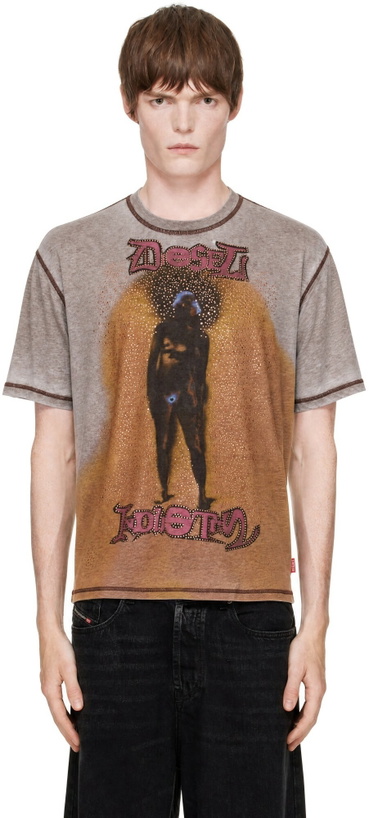 Photo: Diesel Brown Relaxed Print & Studs T-shirt