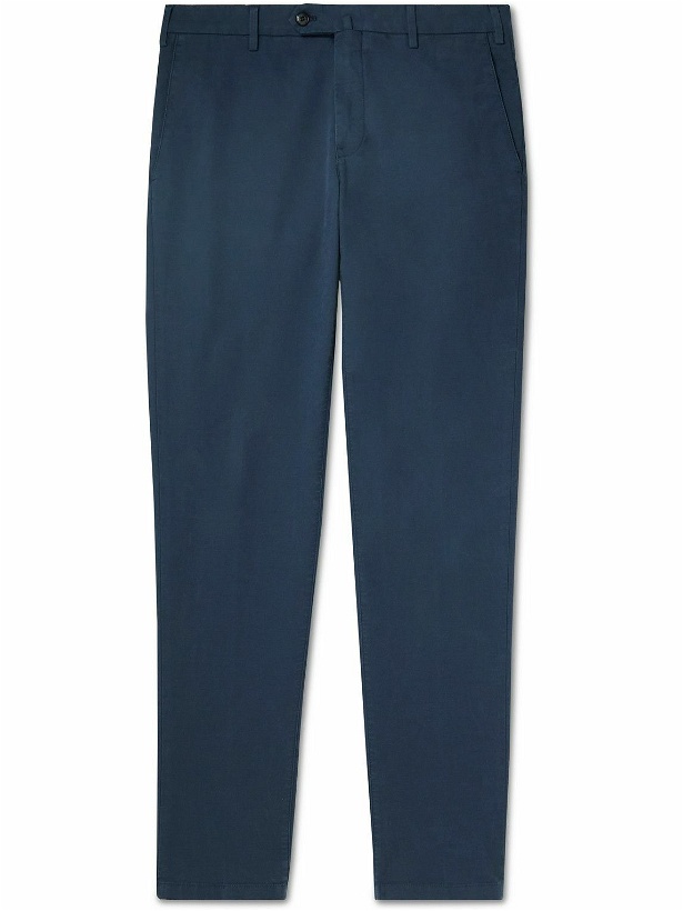 Photo: Loro Piana - Pantaflat Slim-Fit Pleated Stretch-Cotton Trousers - Blue