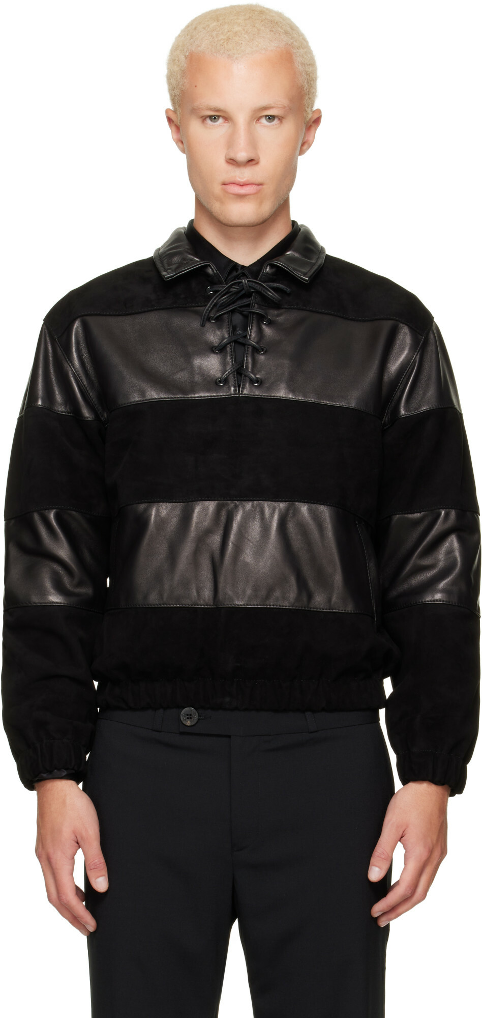Ernest W. Baker Black Leather & Suede Sailor Jacket
