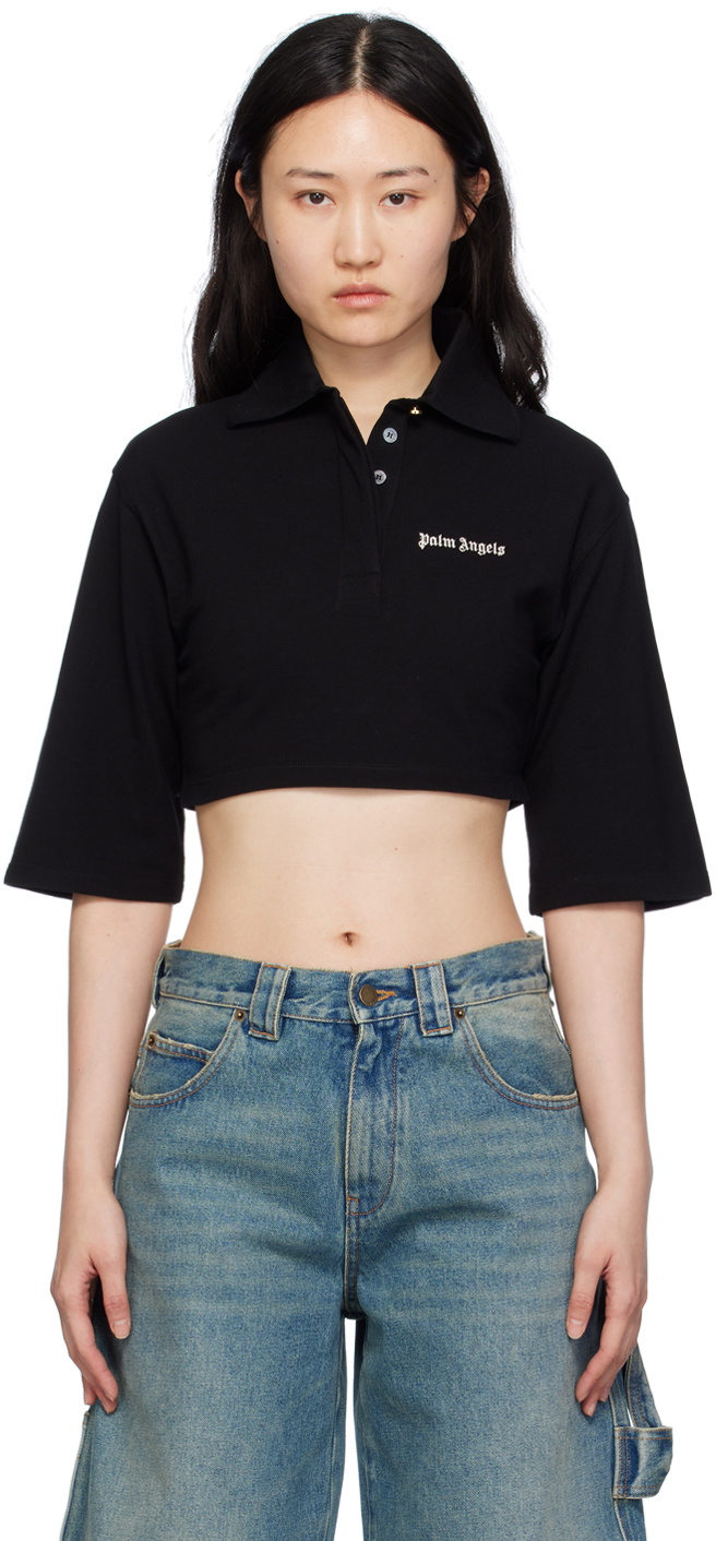 Palm Angels Women's Monogram Cropped Polo Shirt White