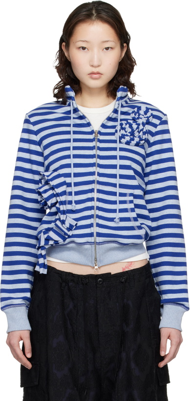 Photo: OPEN YY SSENSE Exclusive Navy Applique Knit Zipup Sweatshirt