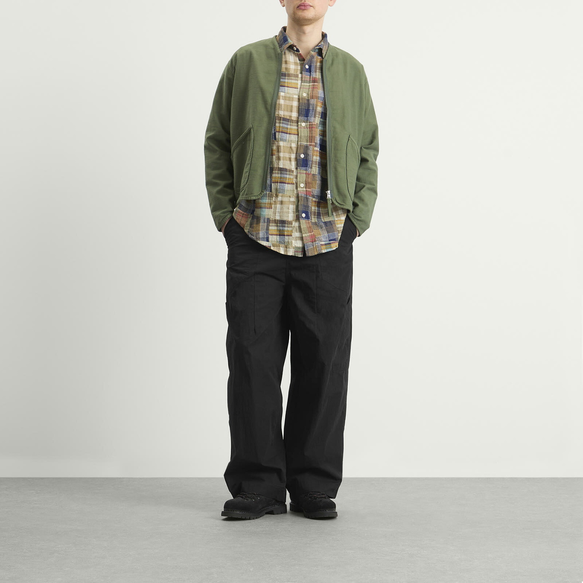 Universal Works Men's Slub Sateen Zip Liner Jacket in Olive