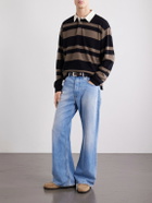 FRAME - Striped Wool and Cashmere-Blend Polo Shirt - Black
