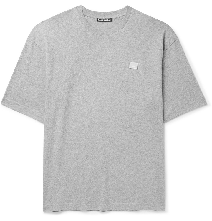 Photo: ACNE STUDIOS - Exford Oversized Logo-Appliquéd Mélange Cotton-Jersey T-Shirt - Gray