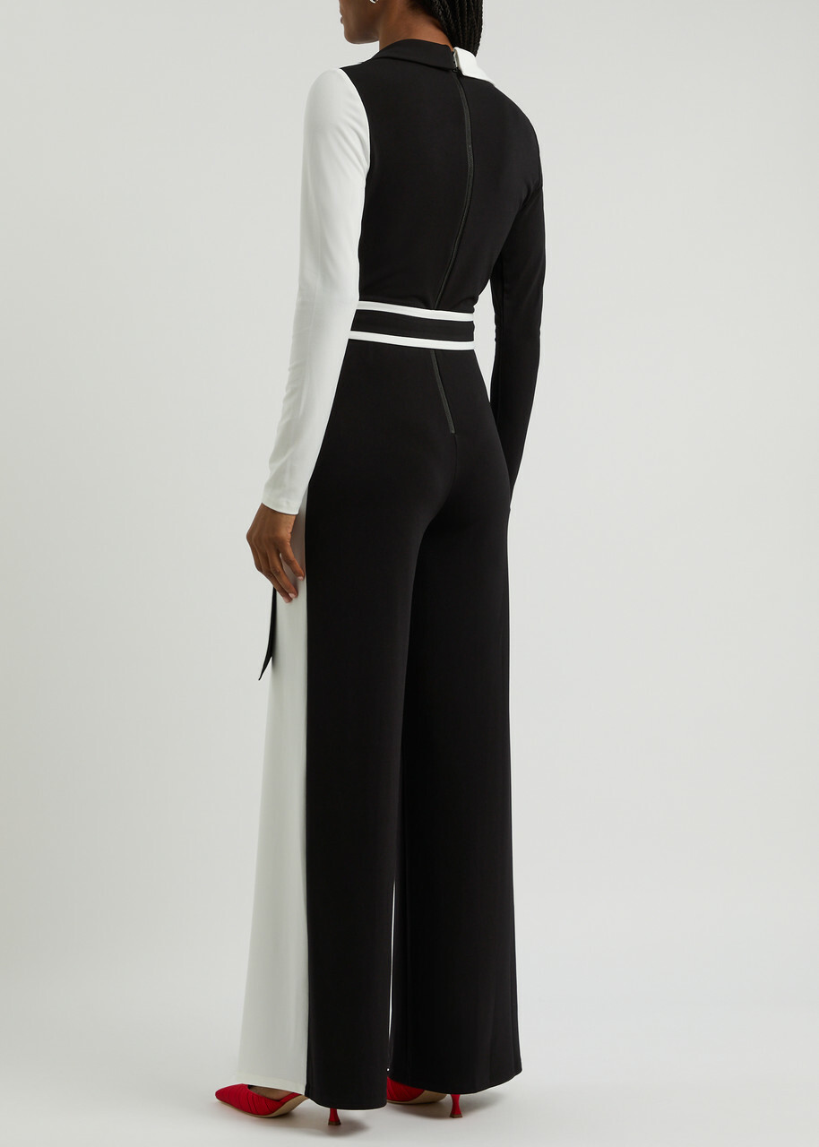 Alice + Olivia Melinda Colour-block Jumpsuit Black And White