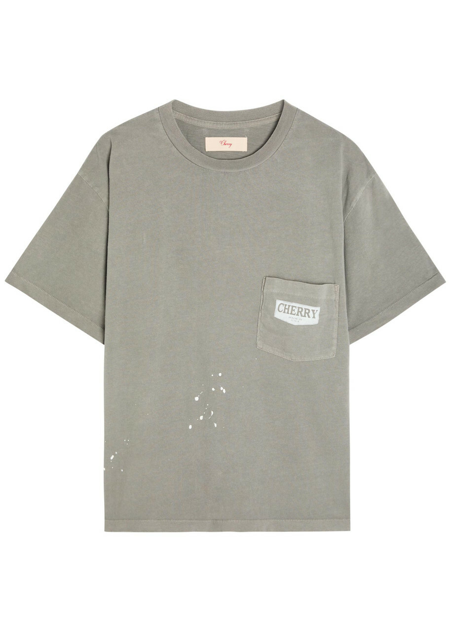 Cherry Los Angeles Chevron Boxy Paint-splatter Cotton T-shirt Grey