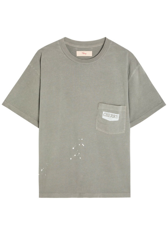 Photo: Cherry Los Angeles Chevron Boxy Paint-splatter Cotton T-shirt Grey