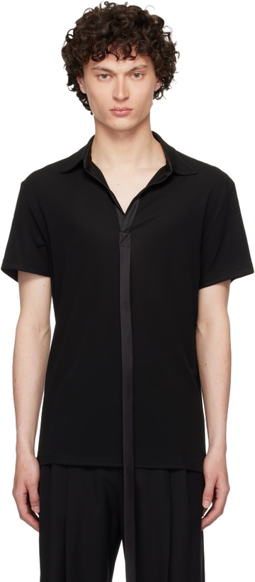 Photo: AARON ESH Black Satin Strip Viscose Polo