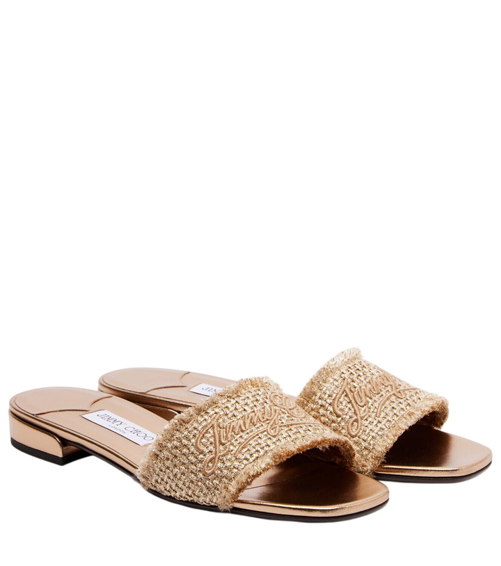 Photo: Jimmy Choo Joa embroidered woven slides