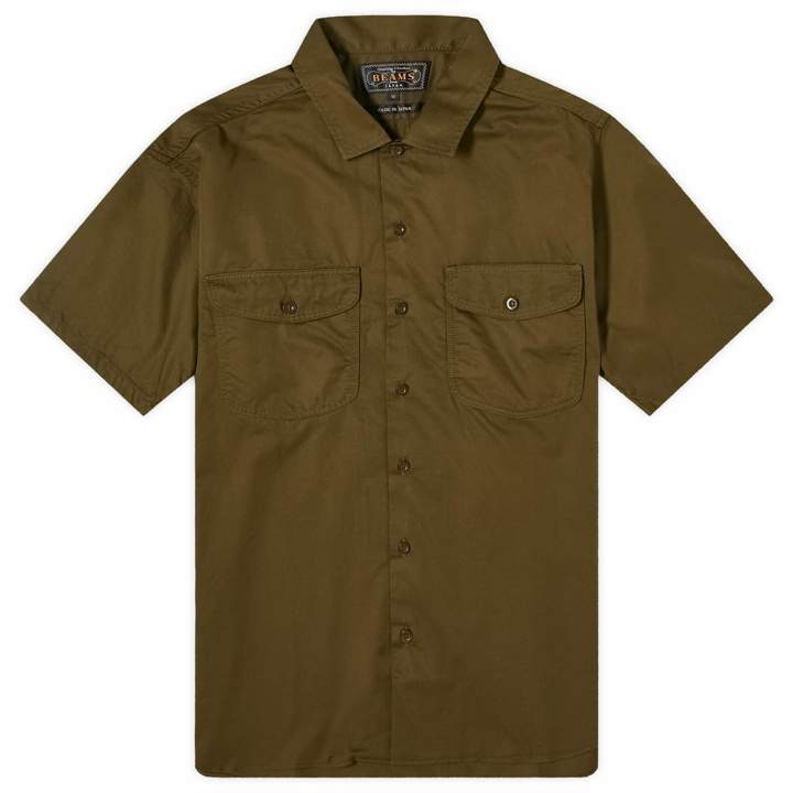 Photo: Beams Plus Men's WORK Twill Short Sleeve Shirt in Olive