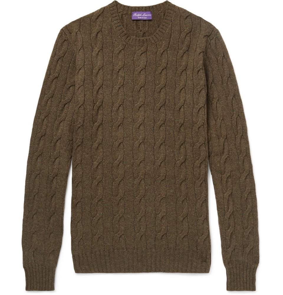 Men Brown Cable-Knit Wool-Cashmere Sweater