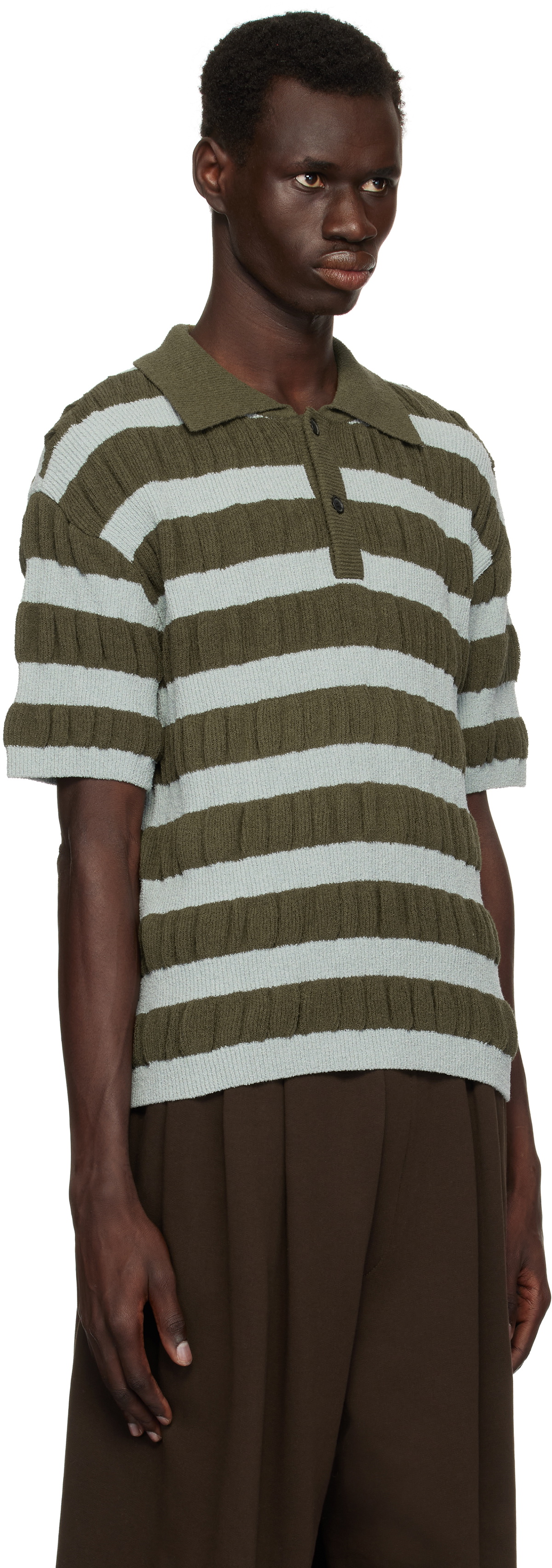 Andersson Bell Blue & Khaki Bubble Stripe Polo