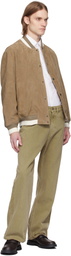 Hugo Brown Ribbed-Trim Suede Bomber Jacket