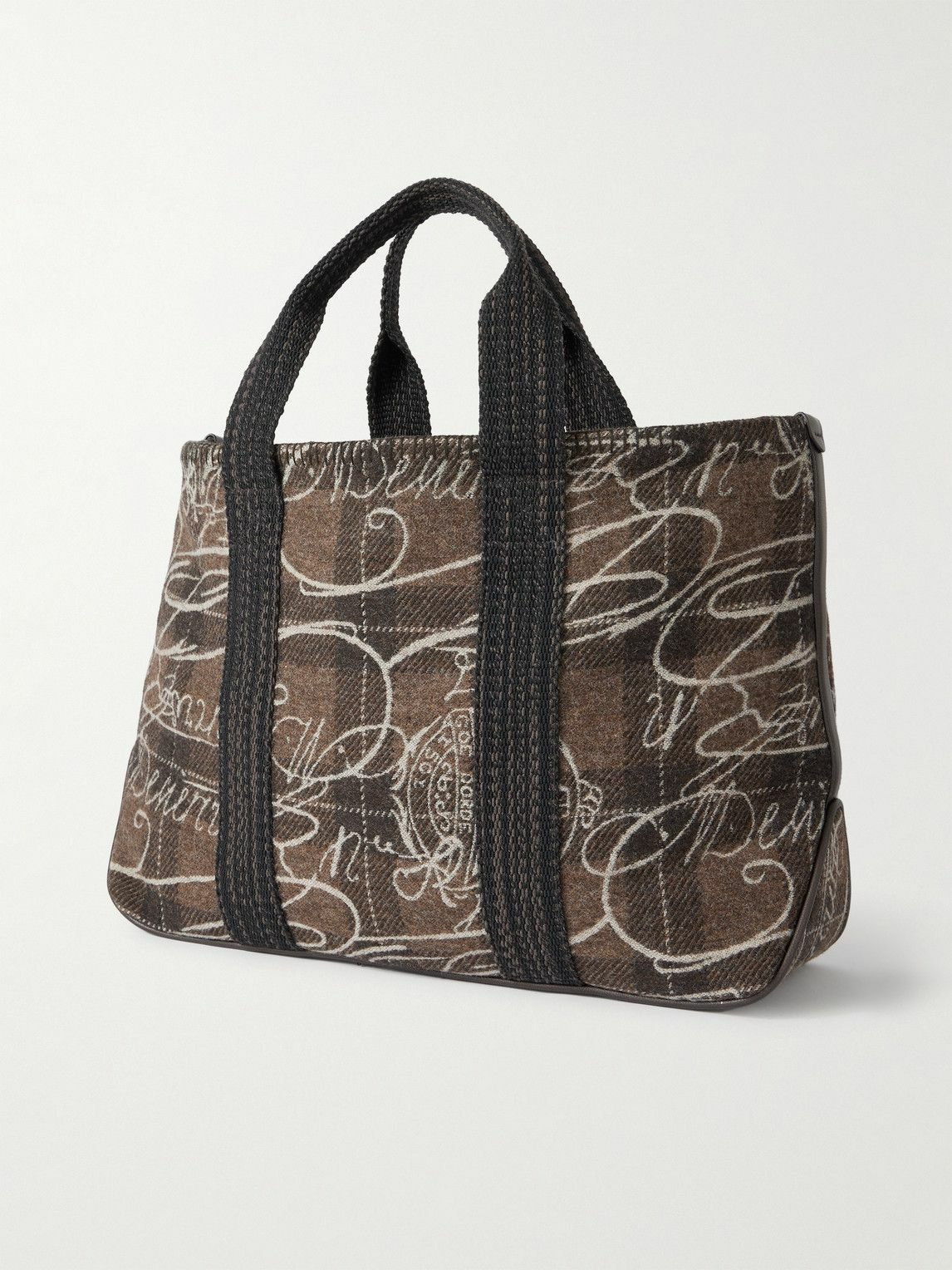 Berluti - Leather-Trimmed Scritto Checked Jacquard Tote Bag