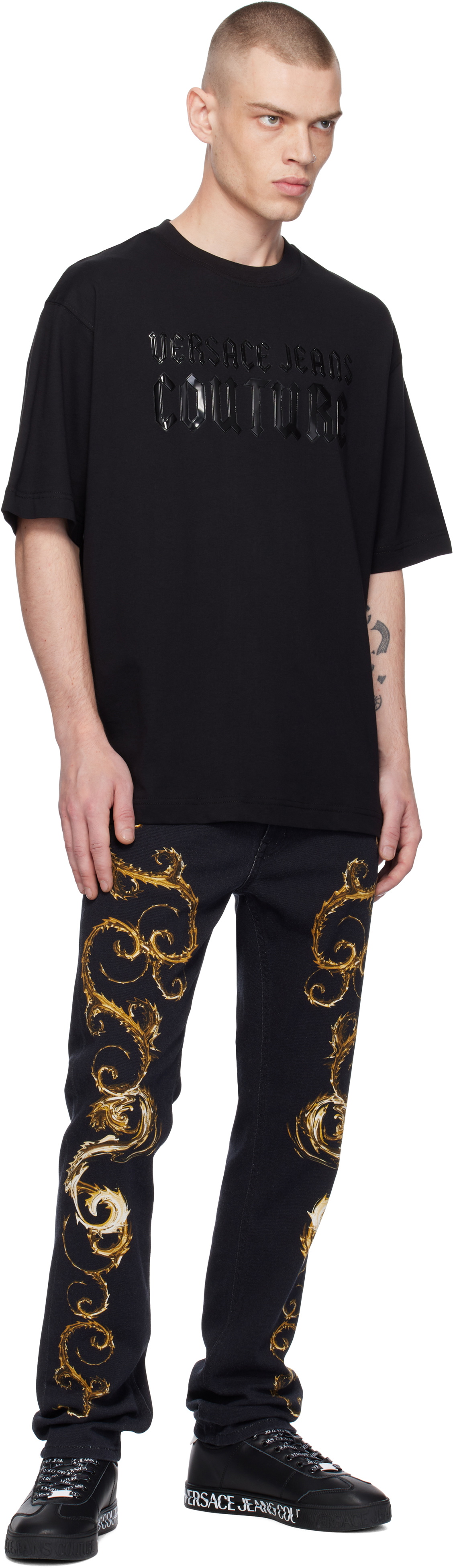 Versace Jeans Couture Black Gothic Logo Relaxed-Fit T-shirt