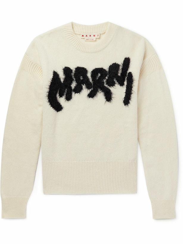 Photo: Marni - Logo-Intarsia Virgin Wool-Blend Sweater - Neutrals