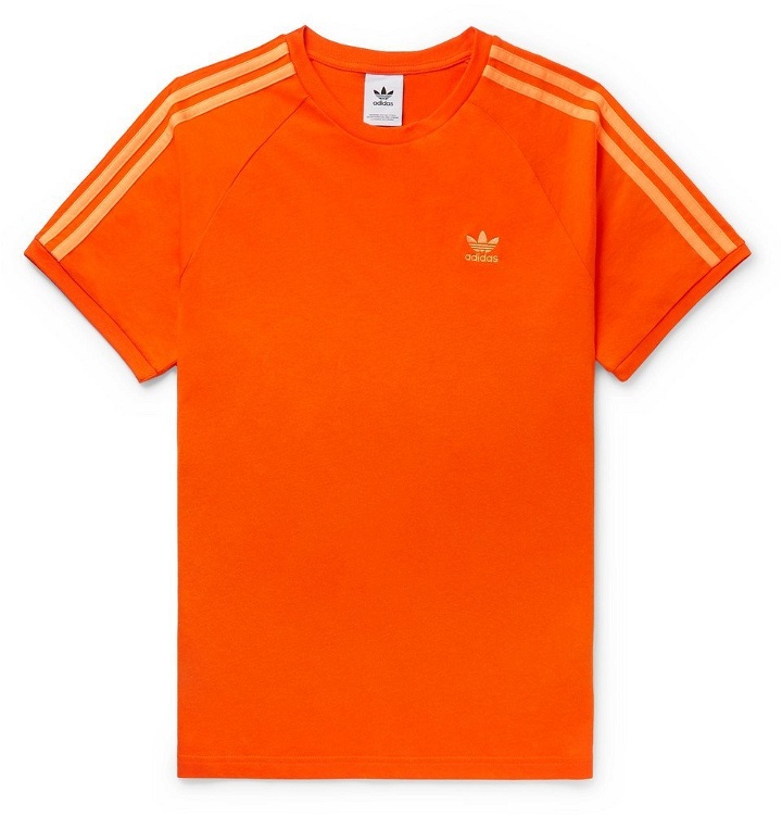 Photo: adidas Originals - Logo-Embroidered Cotton-Jersey T-Shirt - Orange