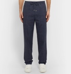Mr P. - Prince of Wales Checked Linen and Virgin Wool-Blend Drawstring Trousers - Blue
