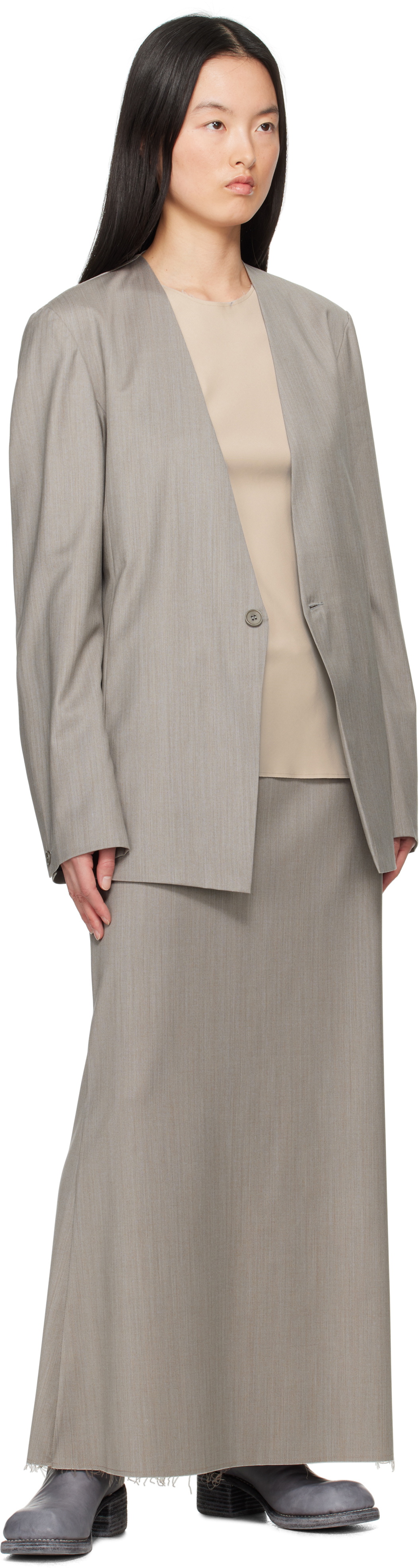 Gabriela Coll Garments Gray No.63 Summer Wool Folded Blazer
