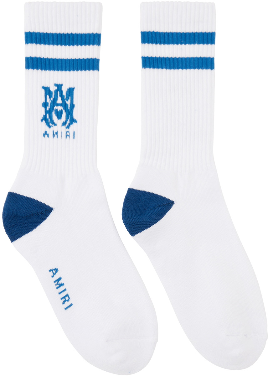 AMIRI ストライプ ロゴ ソックス AMIRI White & Blue MA Stripe Socks Amiri
