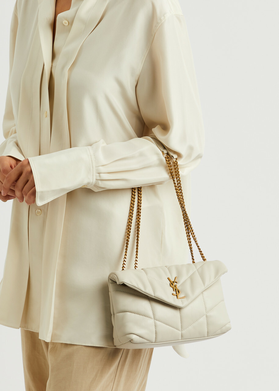 Saint Laurent Puffer Toy Quilted Shoulder Bag, Leather Bag, White - One Size