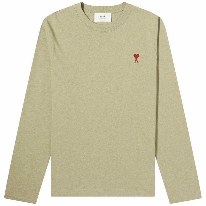 Photo: AMI Paris Men's Long Sleeve Small A Heart T-Shirt in Heather Sage