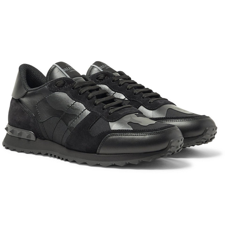 Photo: Valentino - Valentino Garavani Rockrunner Camouflage-Print Canvas, Leather and Suede Sneakers - Men - Black