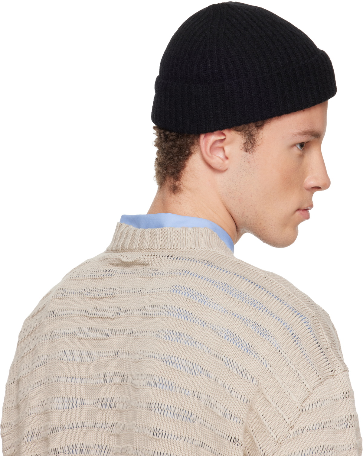 MM6 Maison Margiela Black Ribbed Wool Beanie