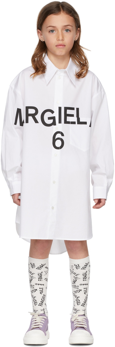 MM6 Maison Margiela Kids White Logo Shirt Dress MM6 Maison Margiela