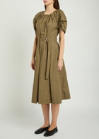 3.1 Phillip Lim Ruched Belted Cotton-poplin Midi Dress Khaki