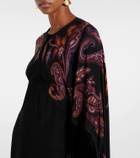 Etro Paisley caped fringed silk gown